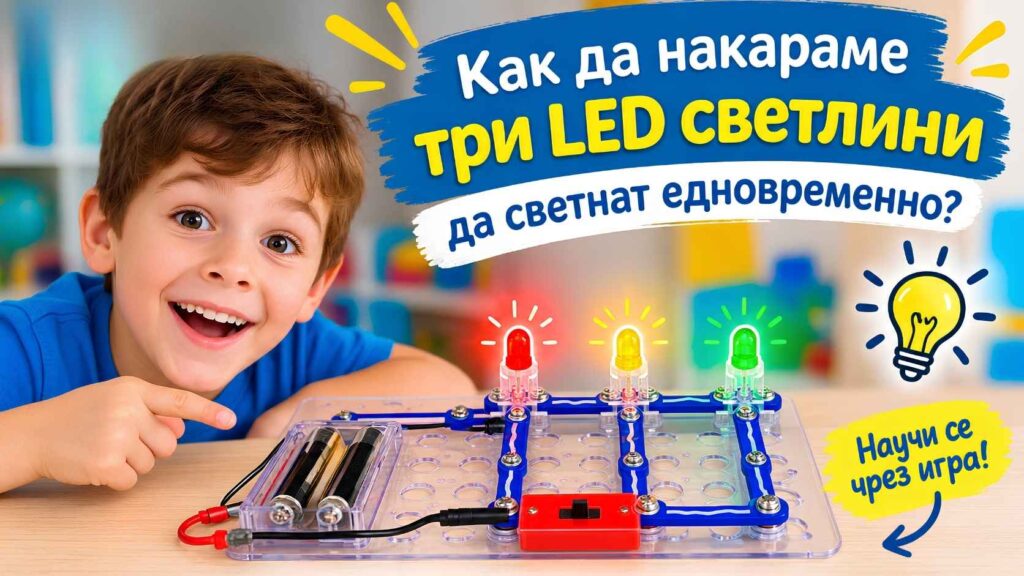 едновременно светване на 3 LED светлини - експеримент